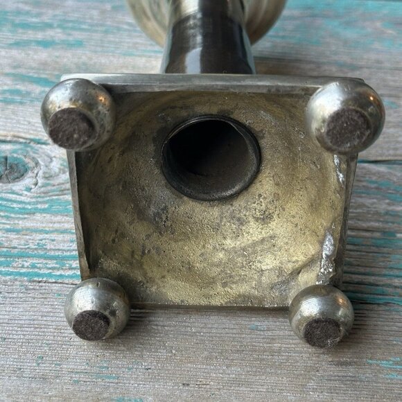 Pillar Candlestick Holder Stand Two-Tone Brass Chrome Metal 9.5" Heavy MCM VTG - Picture 4 of 9